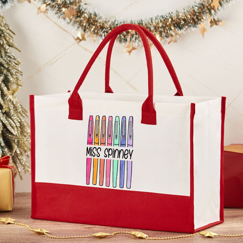 Personalized Colored Pens Teacher Name Teacher Cotton Tote Bag
