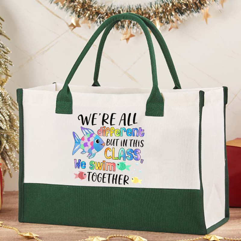 We're All Different but We Swim Together Teacher Cotton Tote Bag