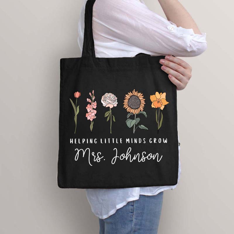 Personalized Helping Little Minds Grow Teacher Canvas Tote Bag