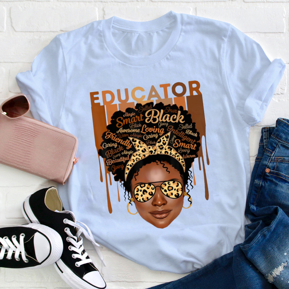 Personalized Smart Loving Caring Friendly Black Teacher T-Shirt