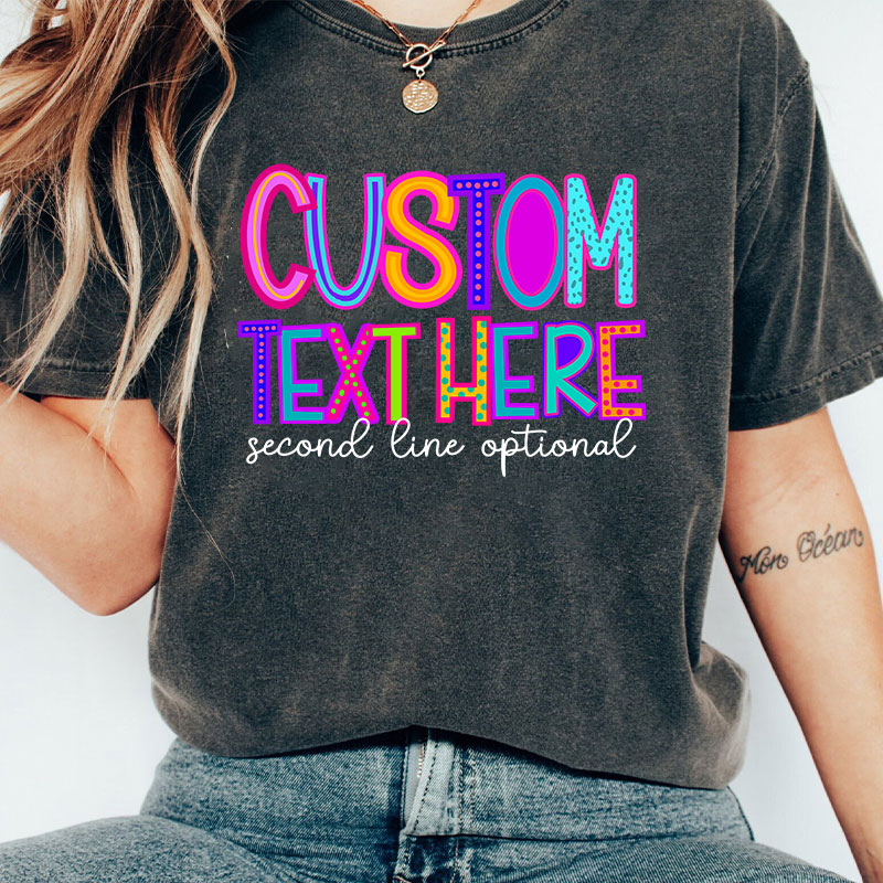 Personalized Name Neon Lights Teacher Washed T-Shirt