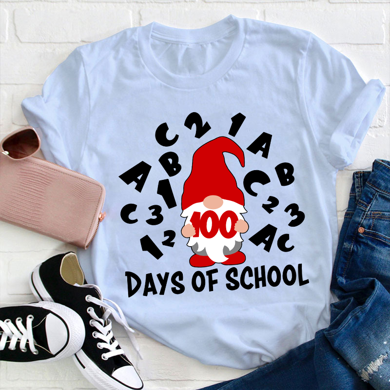100 Days Of School Gnome Teacher T-Shirt