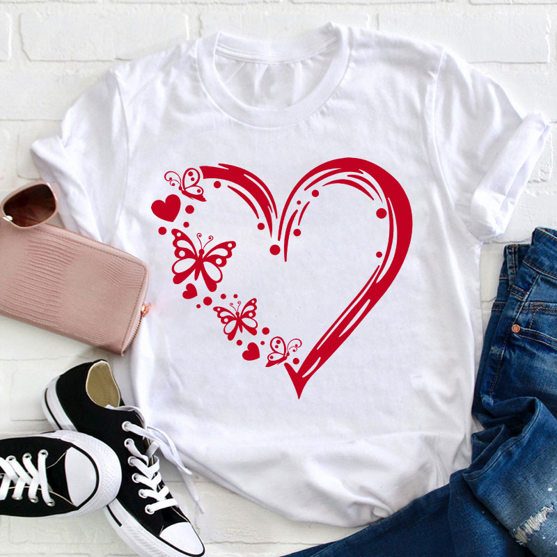 Valentine Heart With Butterfly Teacher T-Shirt