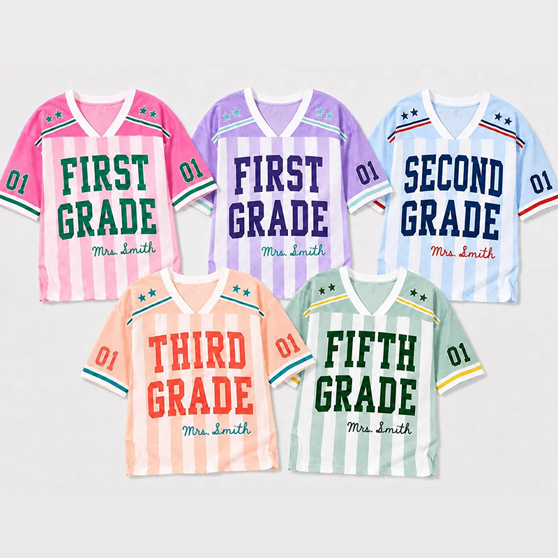 Personalized Grade And Name Preppy Stripes Stars Teacher Mesh Jersey