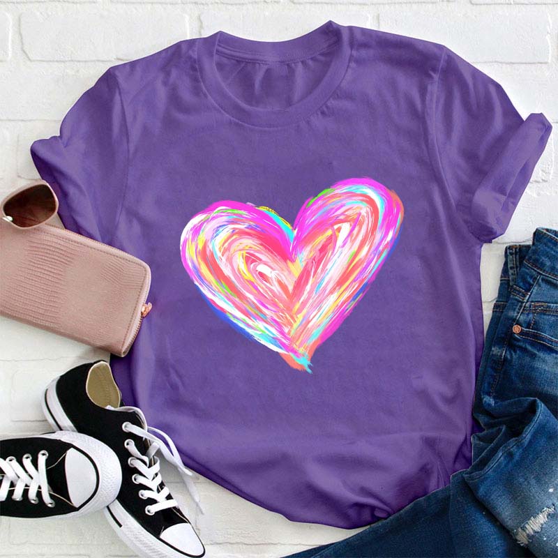 Colorful Rainbow Heart Teacher T-Shirt