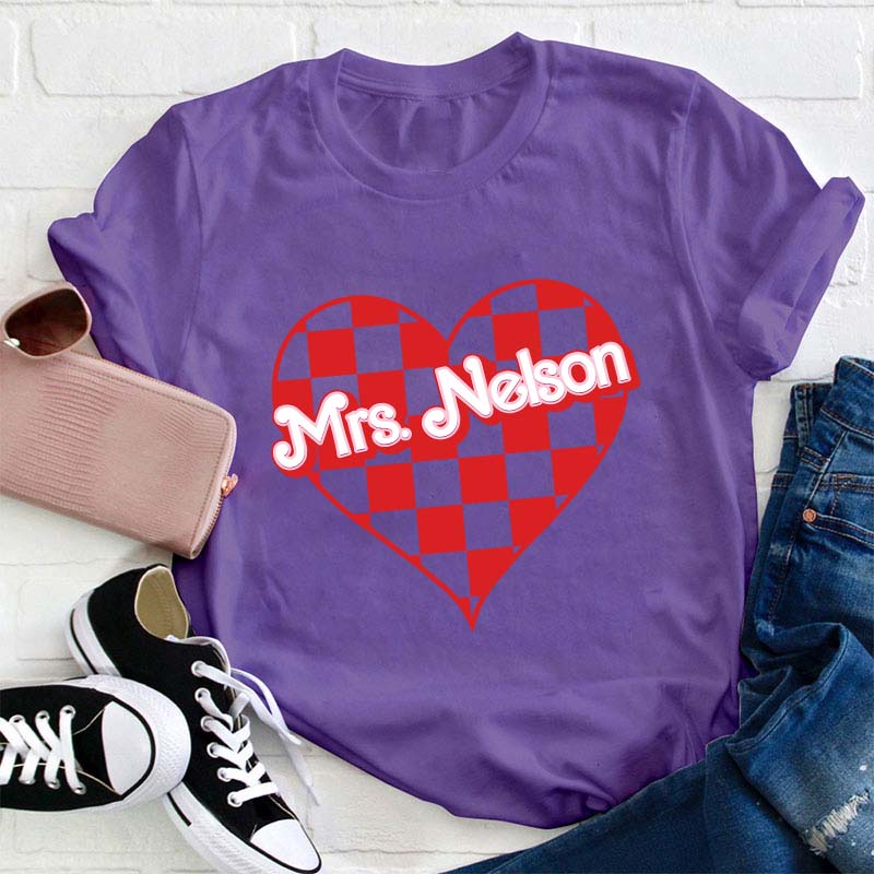 Personalized Name Heart Checker Teacher T-Shirt