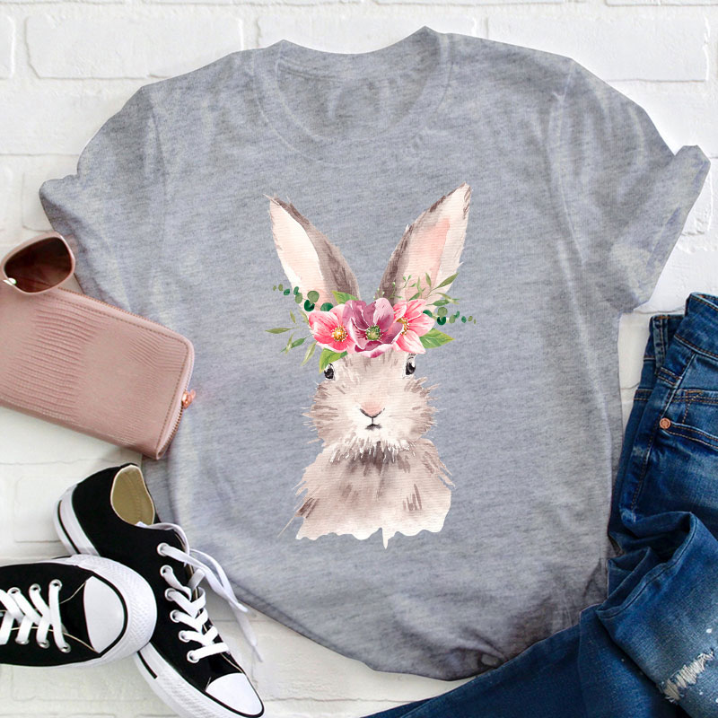 Beautiful Watercolor Bunny Teacher T-Shirt