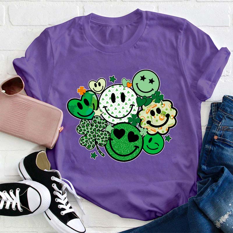 St Patricks Day Smiley Faces Teacher T-Shirt