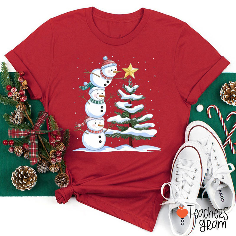 Cute Snowman Winter Vibes Teacher T-Shirt