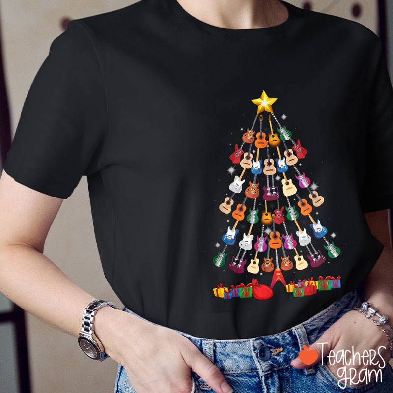 Guitar Christmas Tree Teacher T-Shirt