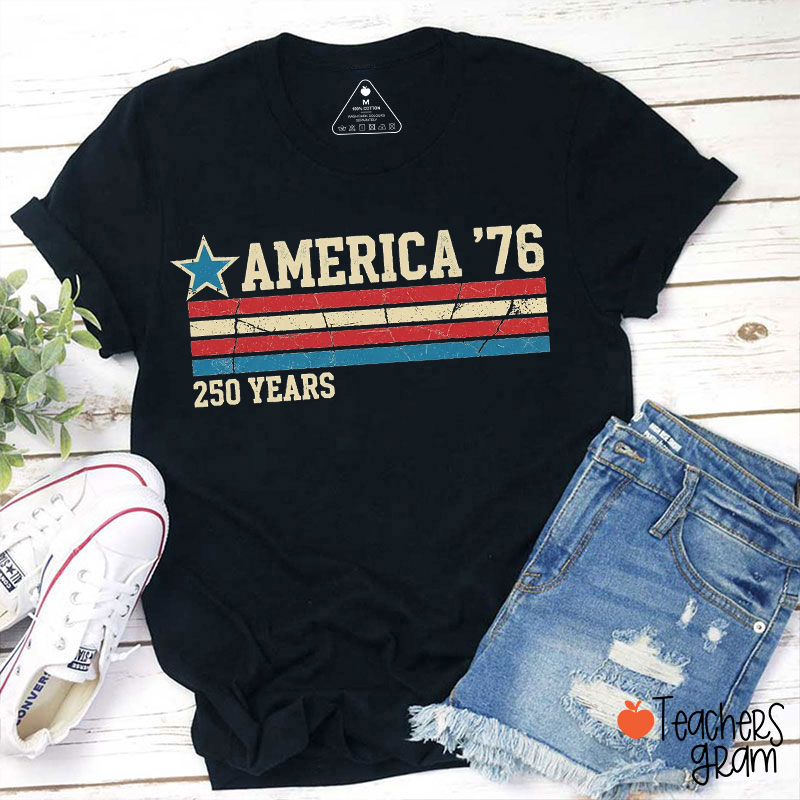 Retro US 250 Years Independence Day Teacher T-Shirt
