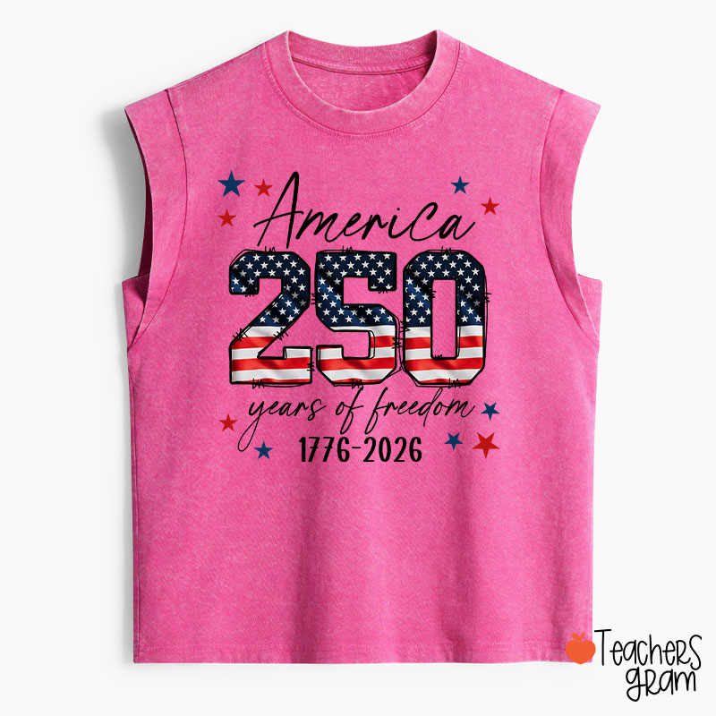 America 250 Years Of Freedom 1776-2026 Teacher Washed Tank Top