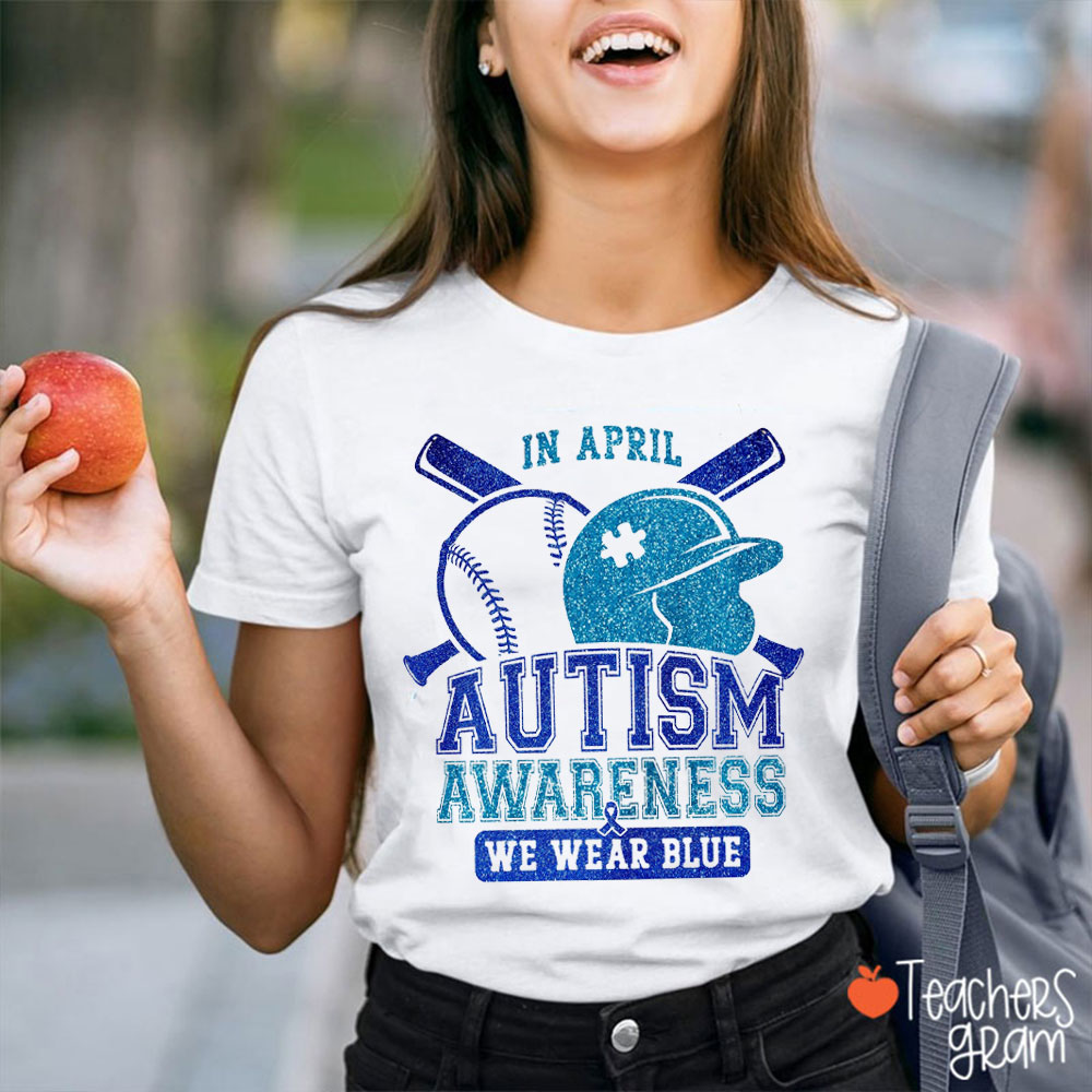 Personalized Sports In April We Wear Blue Teacher T-Shirt