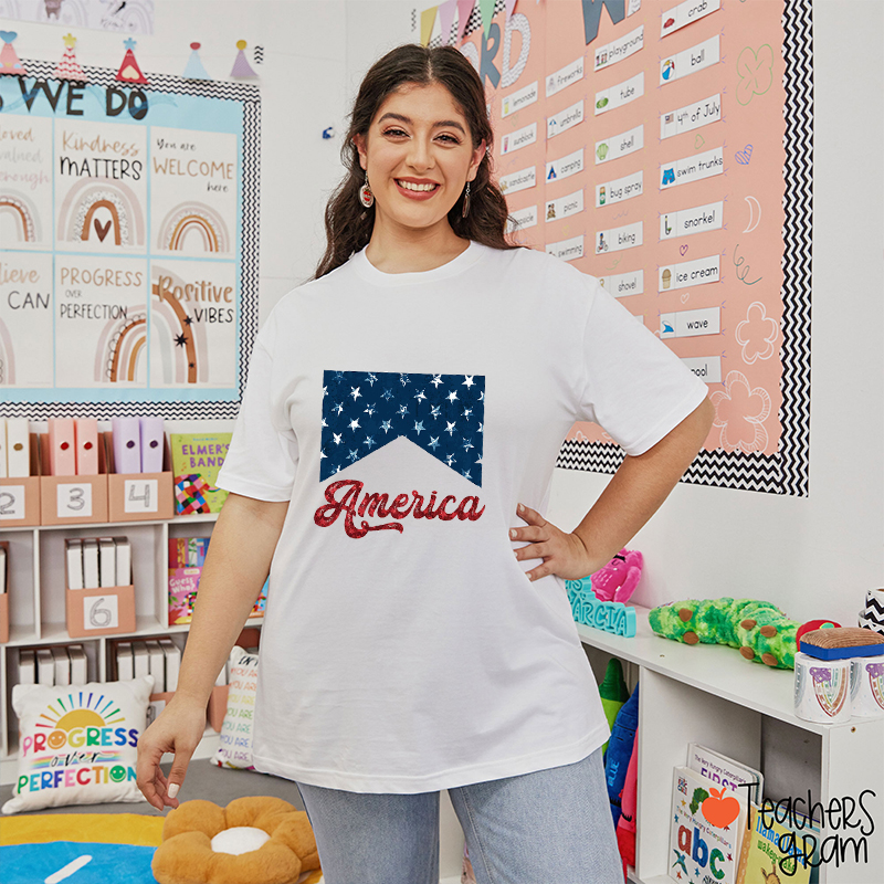 Red White And Blue America Teacher T-Shirt