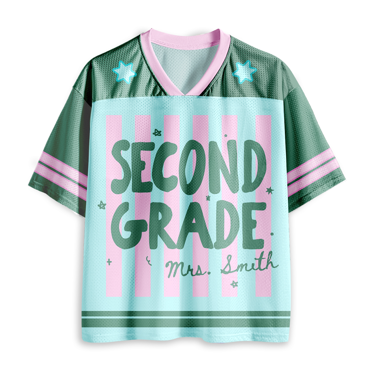 Personalized Grade And Name Preppy Stripes Teacher Mesh Jersey