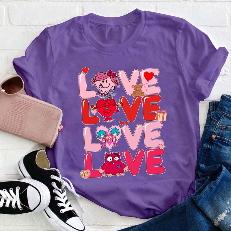Love Cartoon Characters Teacher T-Shirt