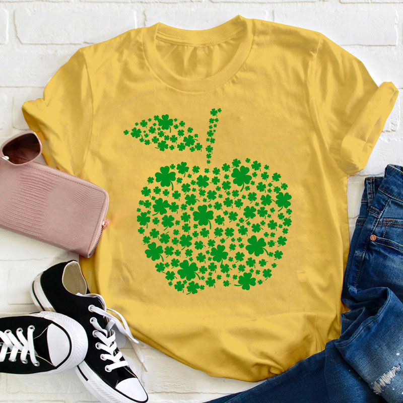 St Patrick Shamrock Apple Teacher T-Shirt