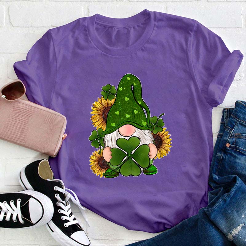St. Patricks Day Gnome With Sunflowers Teacher T-Shirt