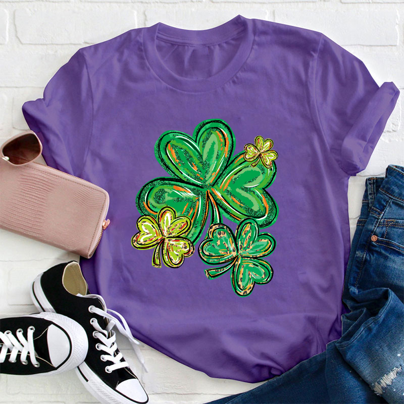 St Patrick's Day Clover Print Teacher T-Shirt
