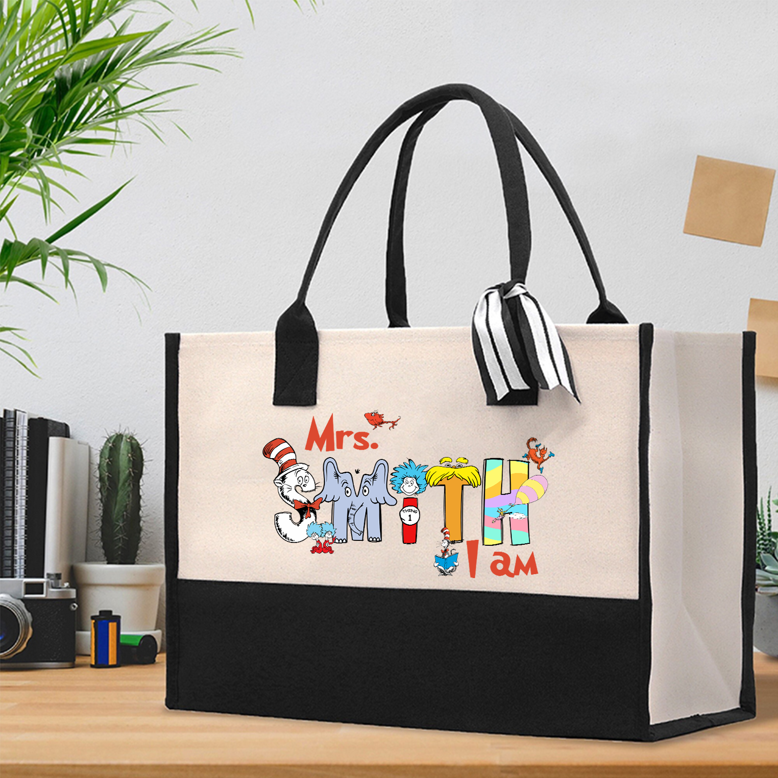 Personalized Name I Am Teacher Cotton Tote Bag