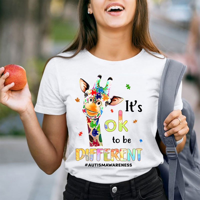 Giraffe It's Ok To Be Different Teacher T-Shirt