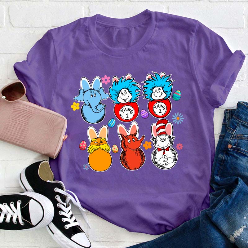 Easter Cartoon Bunny Teacher T-Shirt