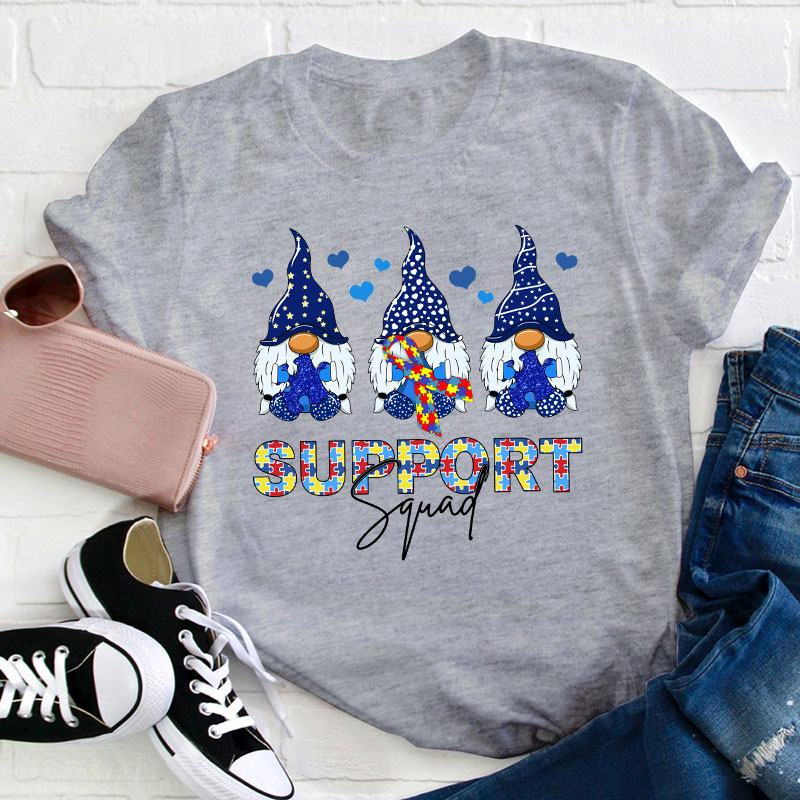 Support Squad Gnome Autism Awareness Teacher T-Shirt