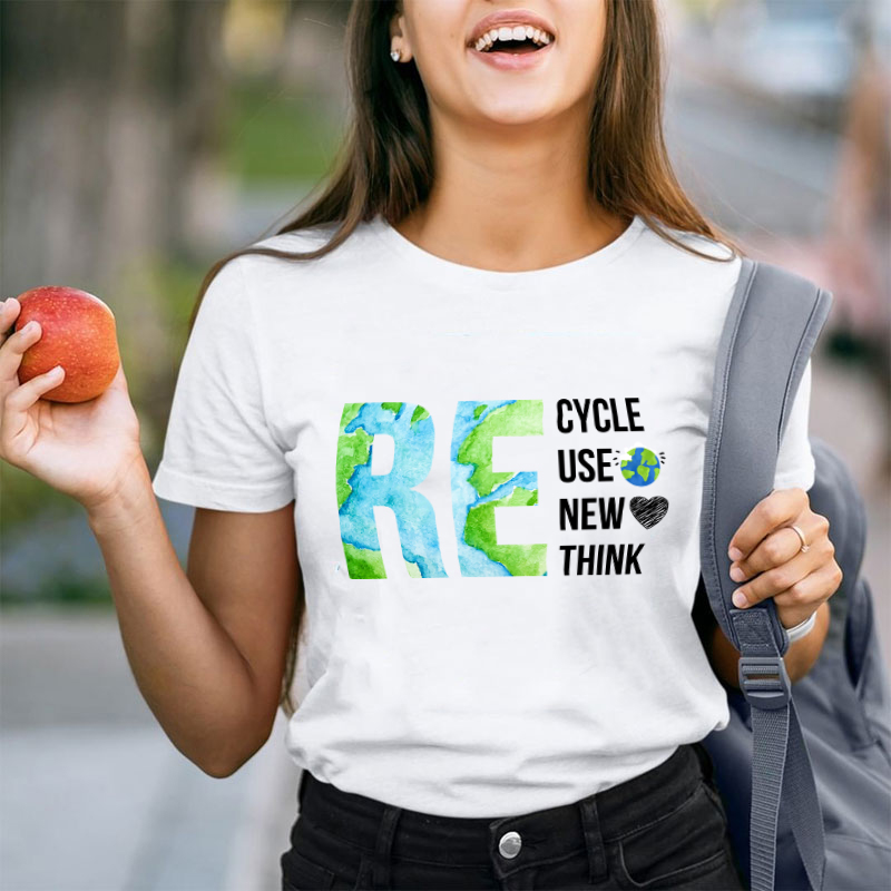 Recycle Reuse Renew Rethink Teacher T-Shirt
