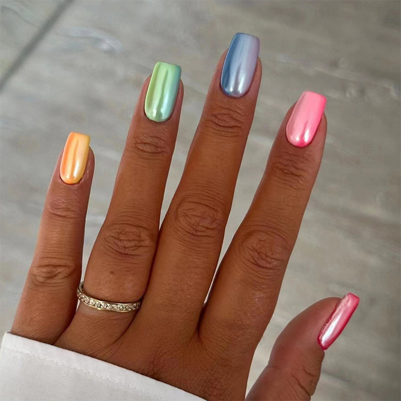 24pcs Rainbow Pearlescent Teacher Fake Nail