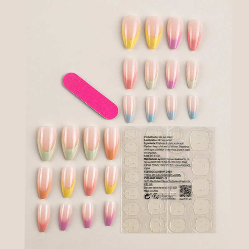 24pcs Summer Multicolor French Style Teacher Fake Nail