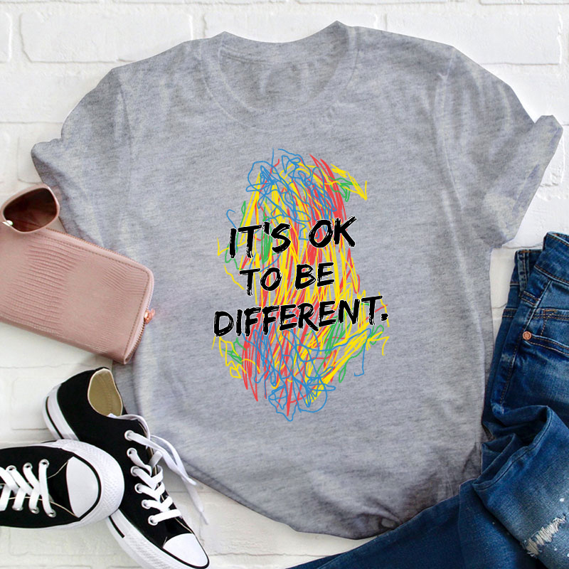 Colorful Crayon It's Ok To Be Different Teacher T-Shirt