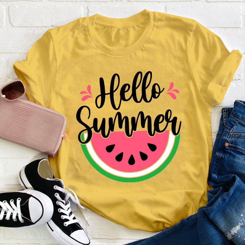 Watermelon Summer Hello Summer Teacher T-Shirt
