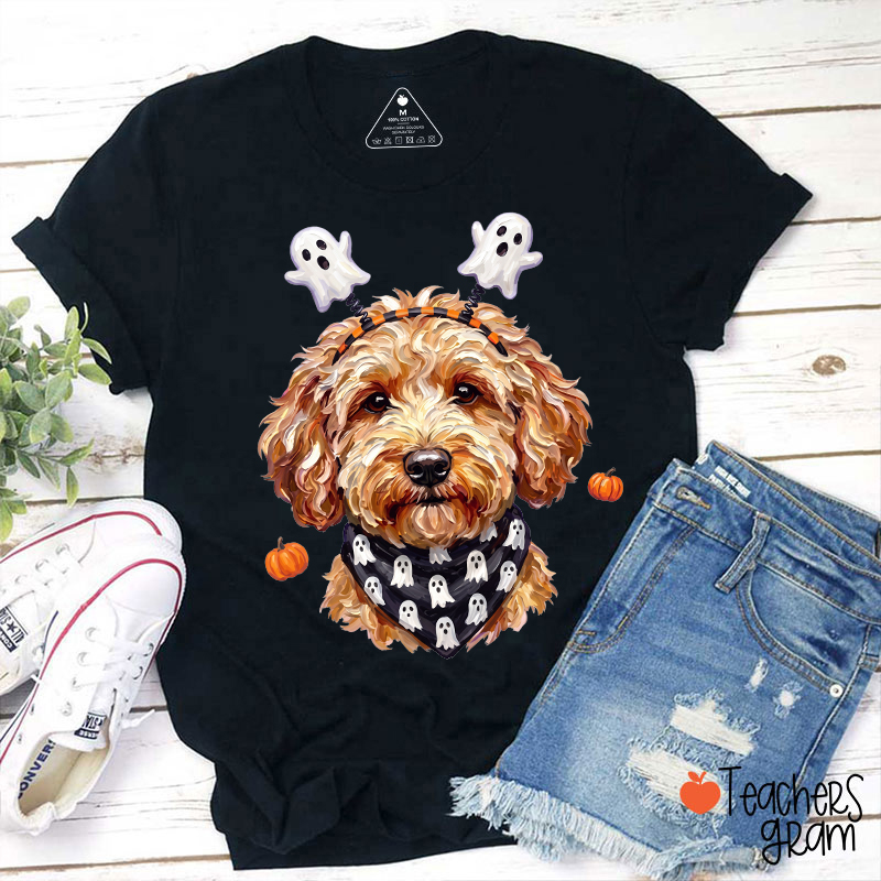 Personalized Pet Photo Cute Ghost Puppy For Halloween Teacher T-Shirt