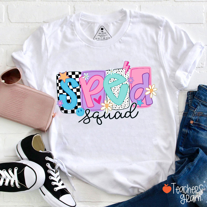 Personalized Grade Name Color Checkerboard Flowers Stars Grid Teacher T-Shirt