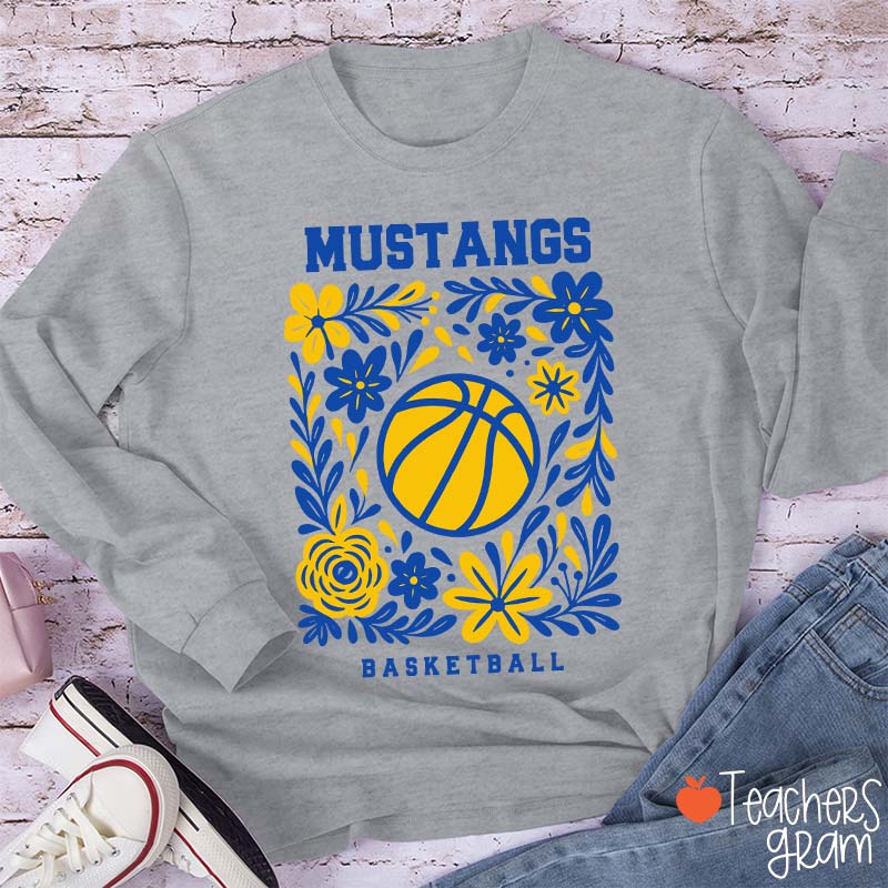 Personalized Mascot And Sport Flowers Teacher Long Sleeve T-Shirt