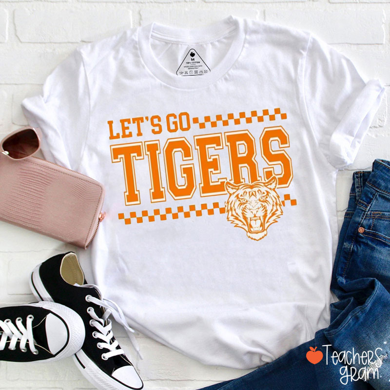 Personalized Mascot Let's Go Checkerboard Game Day Teacher T-Shirt 