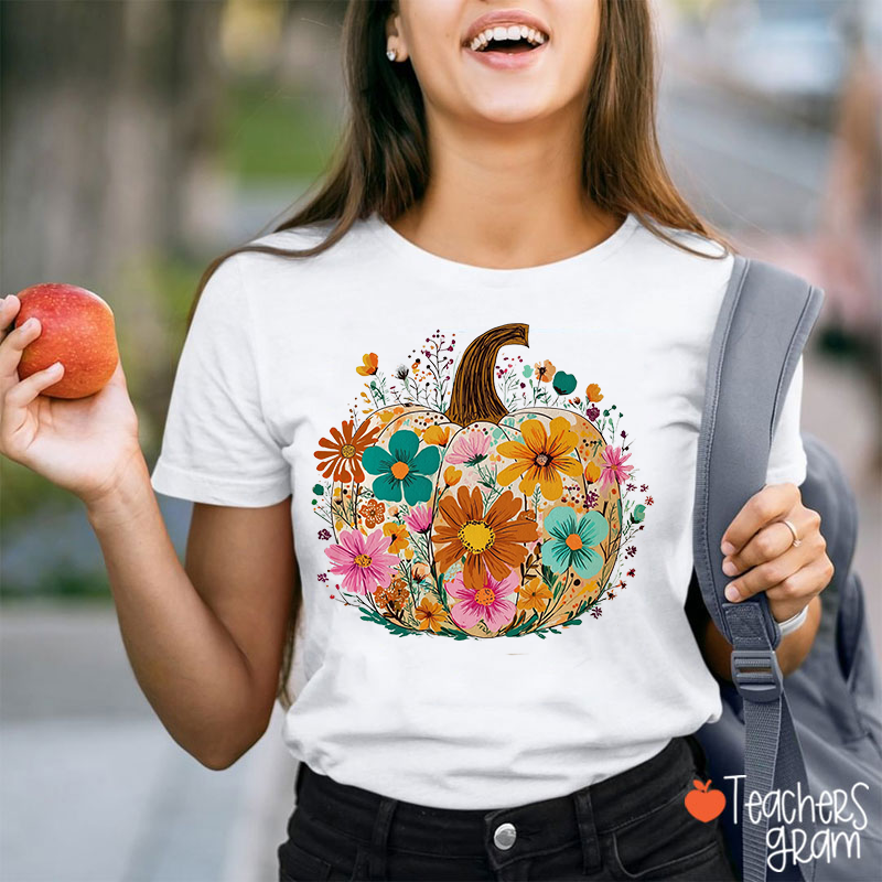 Pumpkin Flowers Butterfly Teacher T-Shirt