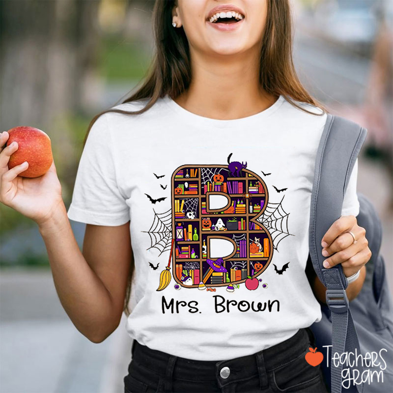 Personalized Name And Initials Reading Ghost Teacher T-Shirt