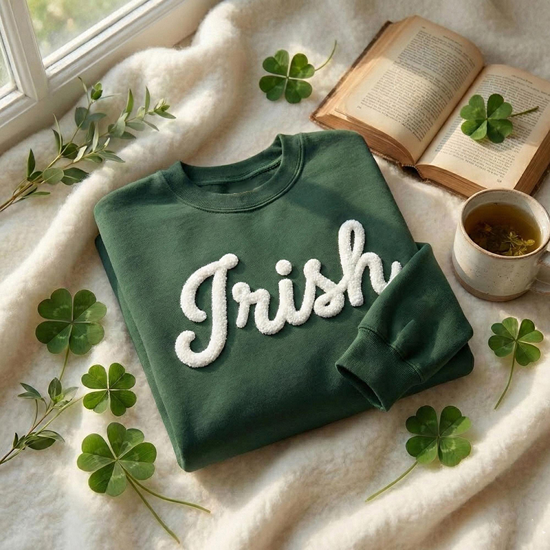 Personalized Chenille Yarn St Patrick's Day Teacher Sweatshirt