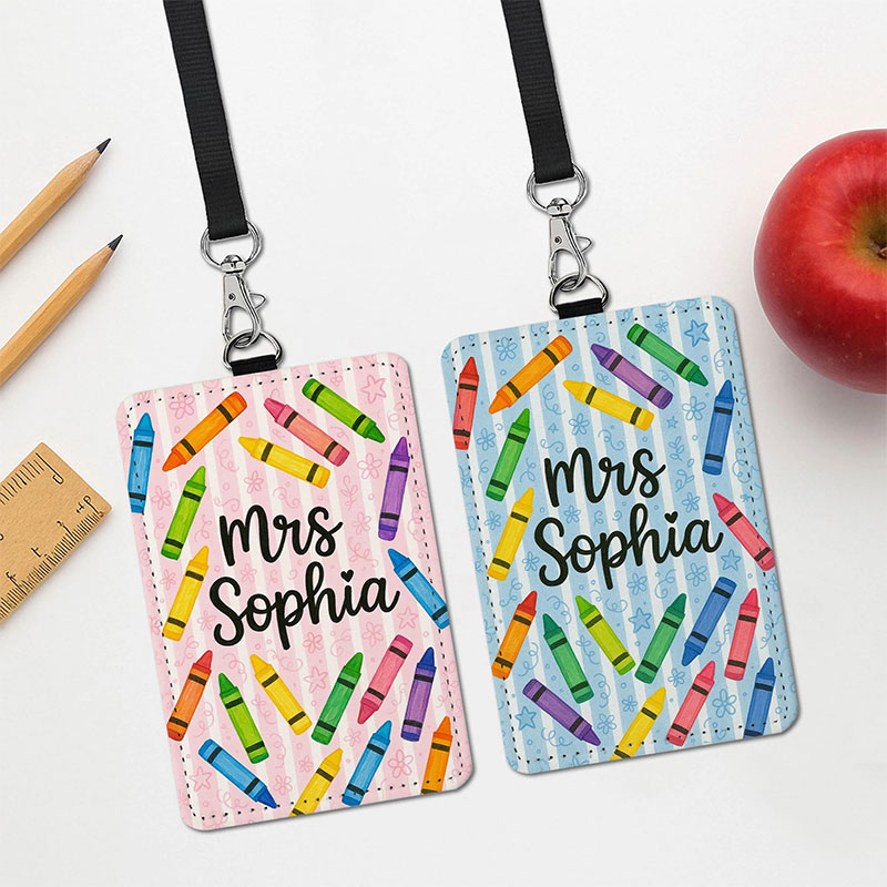 Personalized Flower And Colorful Crayon Teacher Card Holder