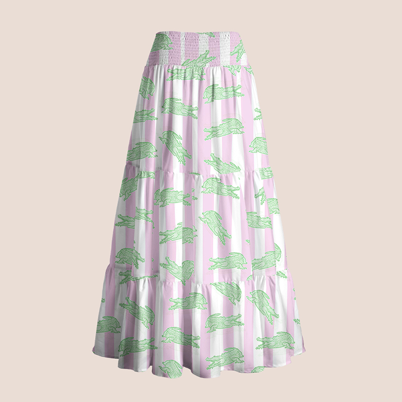 Pink Striped Later Gator Teacher Tiered Skirt