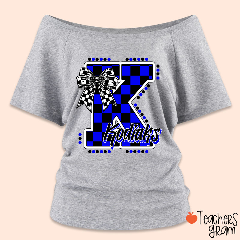 Personalized Mascot Checkered Print Teacher Off Shoulder Shirt