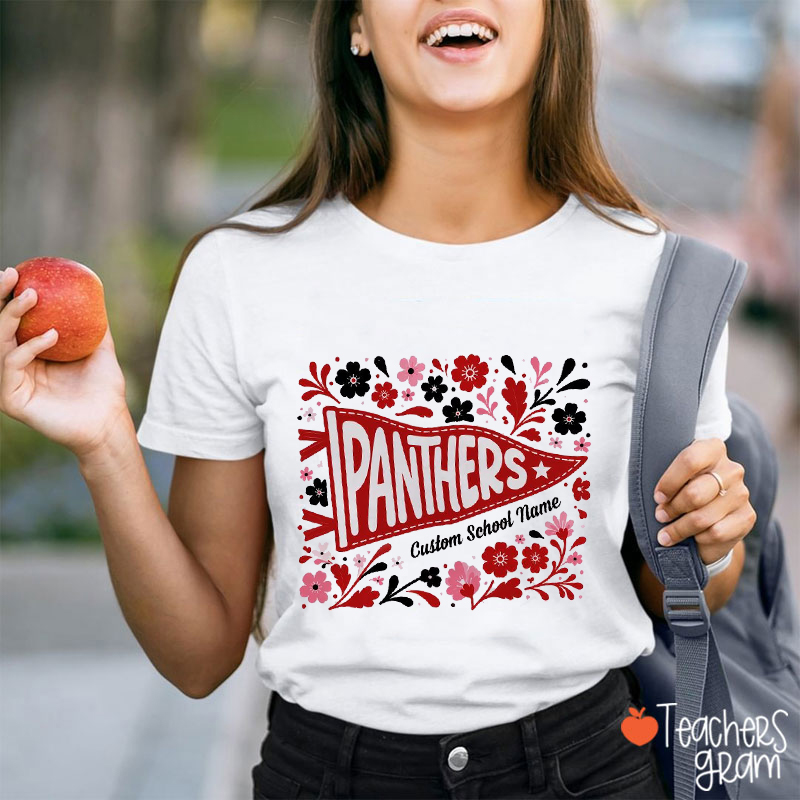 Personalized Mascot Floral PennantSchool Name Teacher T-Shirt