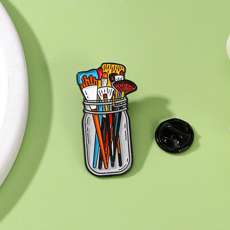 Paint Brushes In Jar Teacher Pin