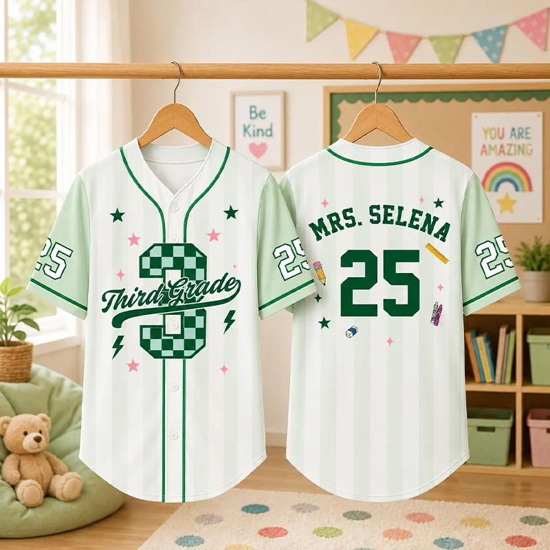 Personalized Grade And Name Preppy Stripes Check Number First Day Teacher Mesh Jersey