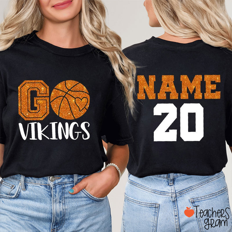 Personalized Mascot And Sport Glitter Go Game Day Teacher Two Sided T-Shirt