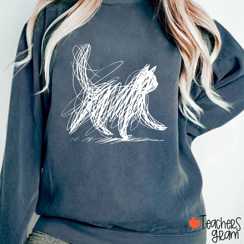 Vintage Cat Line Teacher Sweatshirt