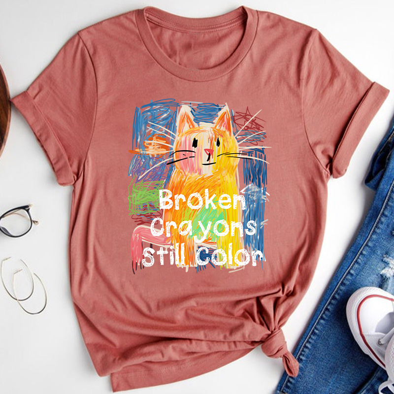 Broken Crayons Still Color Cat Teacher T-Shirt