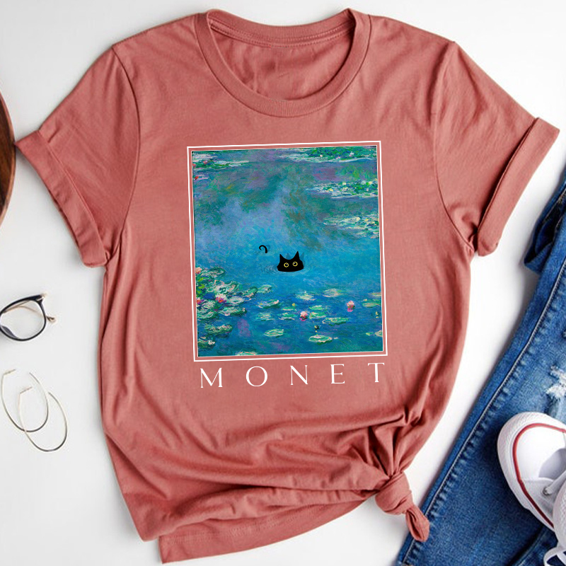 Monet Waterlily Cat Teacher T-Shirt
