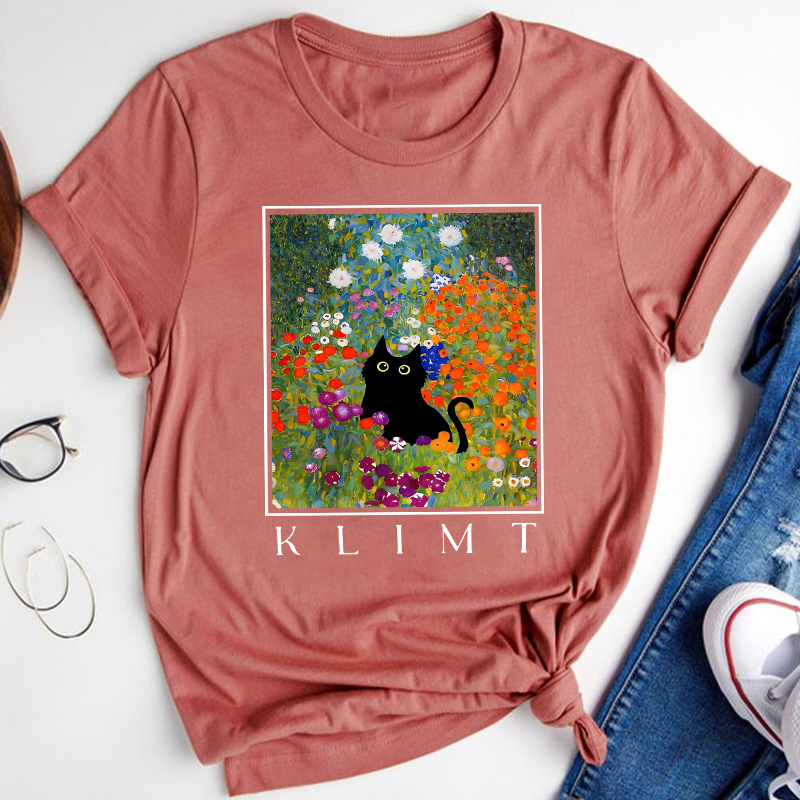 Klimt Cat Garden Cat Teacher T-Shirt